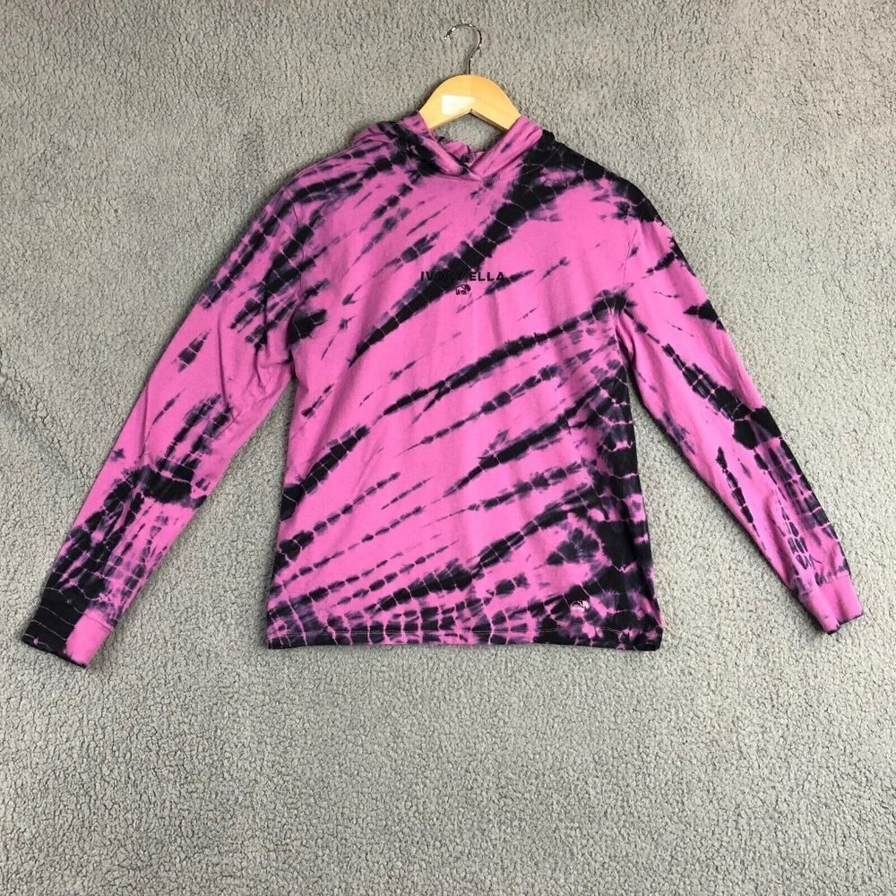Ivory Ella Top‎ Tie Dye XS Purple Black Graphic Lightweight Long Sleeve Hooded